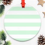 Horizontal Stripes - White and Pastel Green Round Ornament (Two Sides)