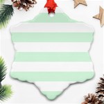Horizontal Stripes - White and Pastel Green Snowflake Ornament (Two Sides)