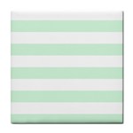 Horizontal Stripes - White and Pastel Green Tile Coaster