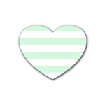 Horizontal Stripes - White and Pastel Green Rubber Coaster (Heart)