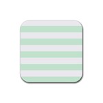 Horizontal Stripes - White and Pastel Green Rubber Coaster (Square)