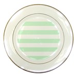 Horizontal Stripes - White and Pastel Green Porcelain Plate