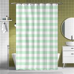 Horizontal Stripes - White and Pastel Green Shower Curtain 48  x 72  (Small)