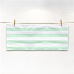 Horizontal Stripes - White and Pastel Green Hand Towel