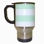 Horizontal Stripes - White and Pastel Green Travel Mug (White)