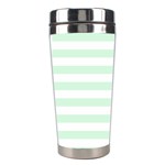 Horizontal Stripes - White and Pastel Green Stainless Steel Travel Tumbler