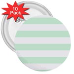 Horizontal Stripes - White and Pastel Green 3  Button (10 pack)