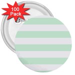 Horizontal Stripes - White and Pastel Green 3  Button (100 pack)