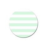 Horizontal Stripes - White and Pastel Green Magnet 3  (Round)