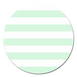 Horizontal Stripes - White and Pastel Green Magnet 5  (Round)