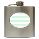 Horizontal Stripes - White and Pastel Green Hip Flask (6 oz)