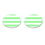 Horizontal Stripes - White and Light Green Cufflinks (Oval)