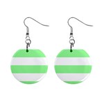 Horizontal Stripes - White and Light Green 1  Button Earrings