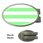 Horizontal Stripes - White and Light Green Money Clip (Oval)