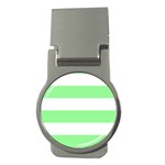 Horizontal Stripes - White and Light Green Money Clip (Round)