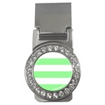 Horizontal Stripes - White and Light Green Money Clip (CZ)