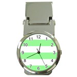 Horizontal Stripes - White and Light Green Money Clip Watch