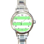 Horizontal Stripes - White and Light Green Round Italian Charm Watch