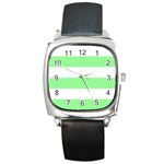 Horizontal Stripes - White and Light Green Square Metal Watch