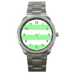 Horizontal Stripes - White and Light Green Sport Metal Watch