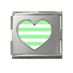 Horizontal Stripes - White and Light Green Mega Link Heart Italian Charm (18mm)