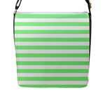 Horizontal Stripes - White and Light Green Flap Closure Messenger Bag (L)