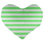 Horizontal Stripes - White and Light Green Large 19  Premium Flano Heart Shape Cushion