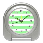 Horizontal Stripes - White and Light Green Desk Alarm Clock