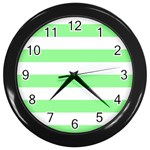 Horizontal Stripes - White and Light Green Wall Clock (Black)