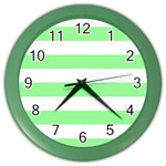 Horizontal Stripes - White and Light Green Color Wall Clock