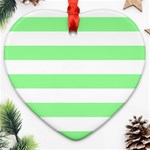 Horizontal Stripes - White and Light Green Heart Ornament (Two Sides)