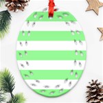 Horizontal Stripes - White and Light Green Ornament (Bell) Ornament (Oval Filigree)