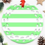 Horizontal Stripes - White and Light Green Ornament (Round Filigree)
