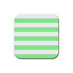 Horizontal Stripes - White and Light Green Rubber Coaster (Square)