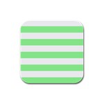 Horizontal Stripes - White and Light Green Rubber Square Coaster (4 pack)
