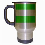 Horizontal Stripes - White and Light Green Travel Mug (Silver Gray)