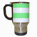 Horizontal Stripes - White and Light Green Travel Mug (White)