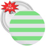 Horizontal Stripes - White and Light Green 3  Button (10 pack)