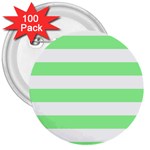 Horizontal Stripes - White and Light Green 3  Button (100 pack)