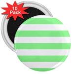 Horizontal Stripes - White and Light Green 3  Magnet (10 pack)