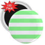 Horizontal Stripes - White and Light Green 3  Magnet (100 pack)