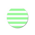 Horizontal Stripes - White and Light Green Magnet 3  (Round)