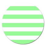 Horizontal Stripes - White and Light Green Magnet 5  (Round)
