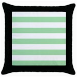 Horizontal Stripes - White and Celadon Green Throw Pillow Case (Black)