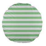 Horizontal Stripes - White and Celadon Green Large 18  Premium Round Cushion