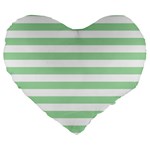 Horizontal Stripes - White and Celadon Green Large 19  Premium Heart Shape Cushion