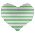 Horizontal Stripes - White and Celadon Green Large 19  Premium Flano Heart Shape Cushion