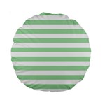Horizontal Stripes - White and Celadon Green Standard 15  Premium Round Cushion