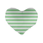 Horizontal Stripes - White and Celadon Green Standard 16  Premium Flano Heart Shape Cushion