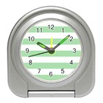Horizontal Stripes - White and Celadon Green Desk Alarm Clock